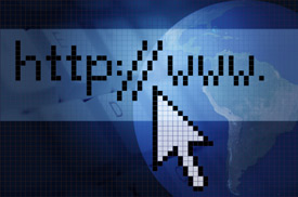 illustration of a cursor pointing to http:// superimposed over a globe